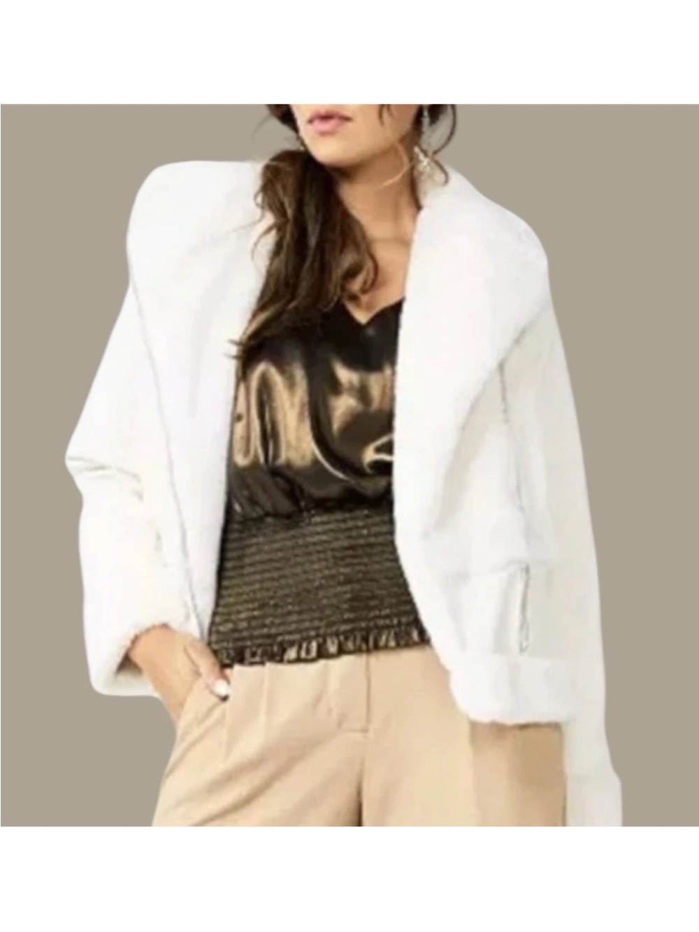 Nine West Faux Fur Moto Jacket XL Cream Zip Vegan Leather Sherpa NWT